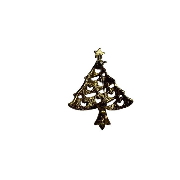 Christmas Tree Brooch Pin With Rhinestones and Enamel Finish 1.5 inches Vintage - Picture 2 of 3